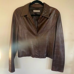 Emporio Armani Brown Leather Crocodile Jacket